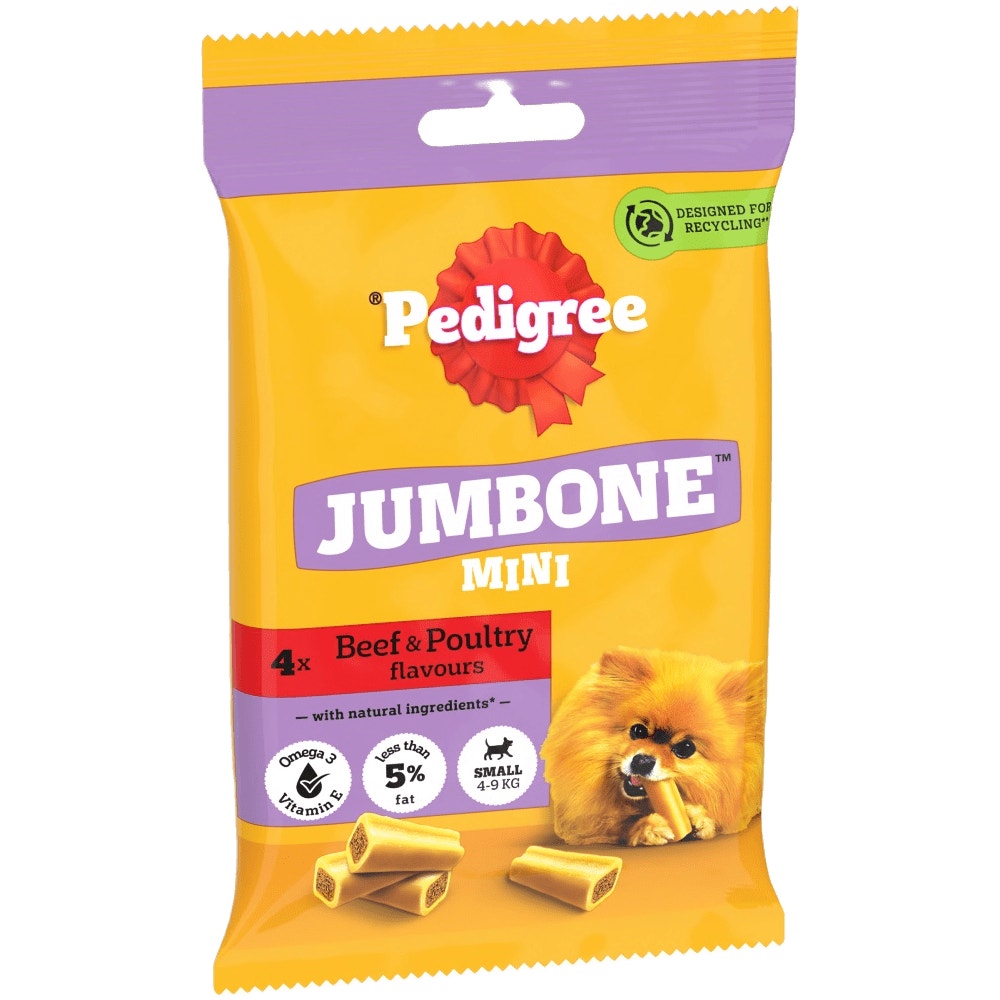 PEDIGREE JUMBONE Mini Small Dog Treats Beef and Poultry 4 Chews