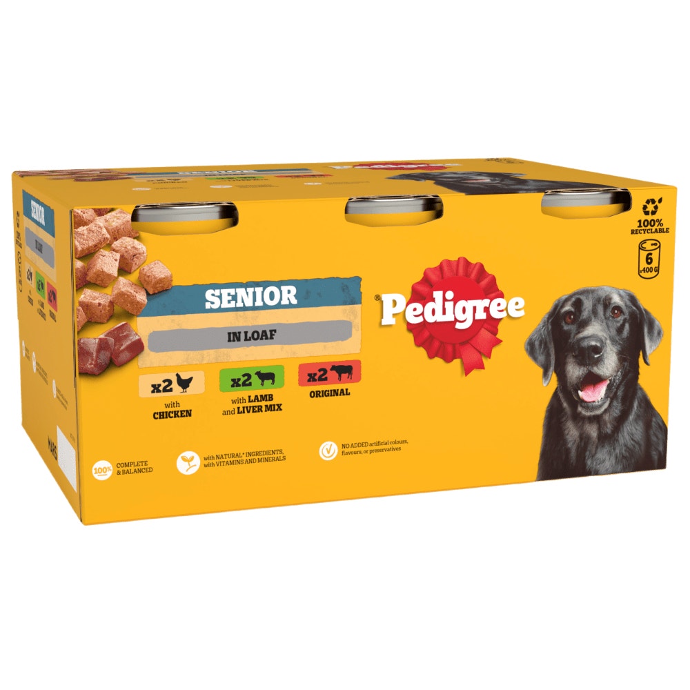PEDIGREE® Senior Wet Dog Food Mixed Selection in Loaf 6 x 400g Cans