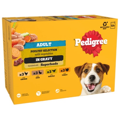 Adult Wet Dog Food Poultry Selection in Gravy Pouch